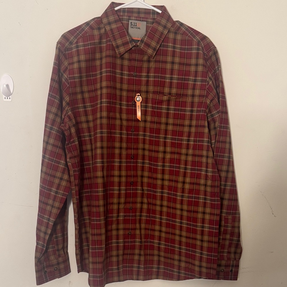5.11 Tactical Men's Red and Yellow Plaid Shirt